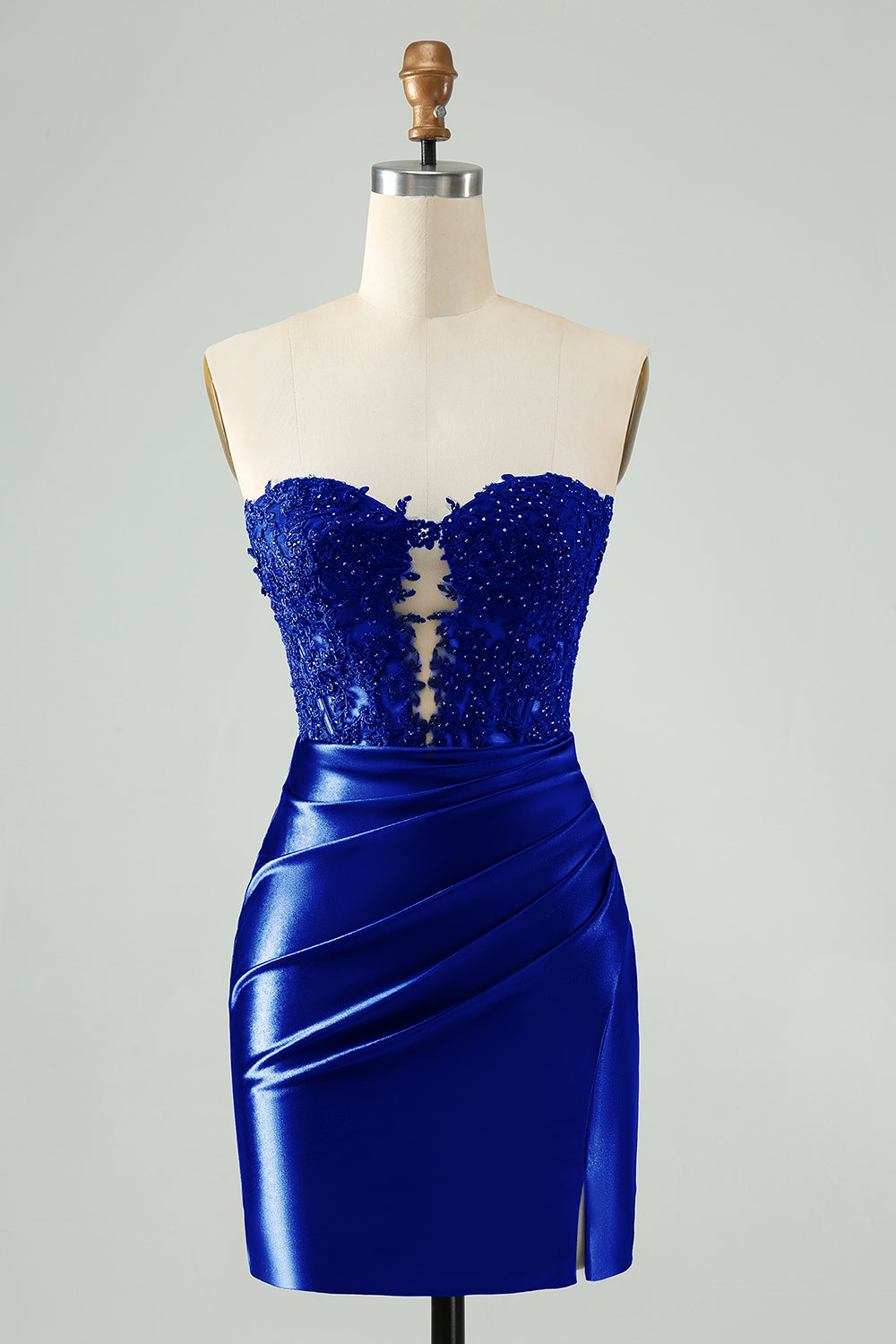 Zapakasa Women Sparkly Navy Homecoming Dress with Lace Strapless Bodycon Ruched Cocktail Dress with Slit Zapakasa Women Sparkly Navy Homecoming Dress with Lace Strapless Bodycon Ruched Cocktail Dress with Slit