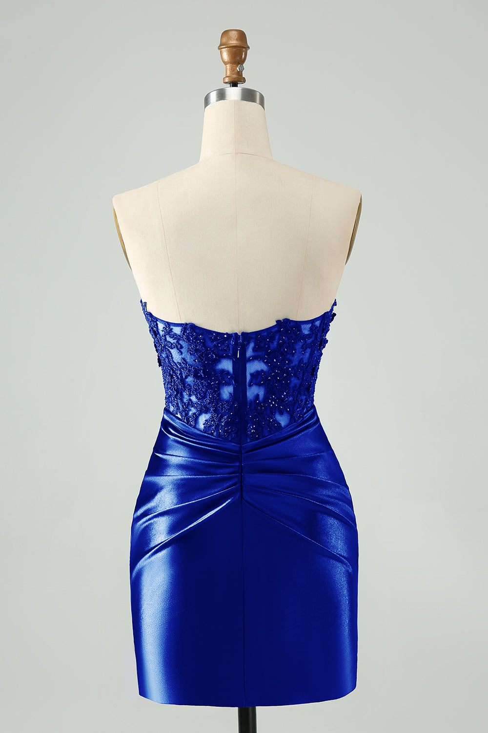 Zapakasa Women Sparkly Royal Blue Homecoming Dress with Lace Strapless Bodycon Ruched Cocktail Dress with Slit Zapakasa Women Sparkly Royal Blue Homecoming Dress with Lace Strapless Bodycon Ruched Cocktail Dress with Slit