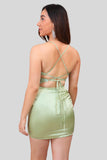 Green Spaghetti Straps Tight Corset Homecoming Dress with Lace
