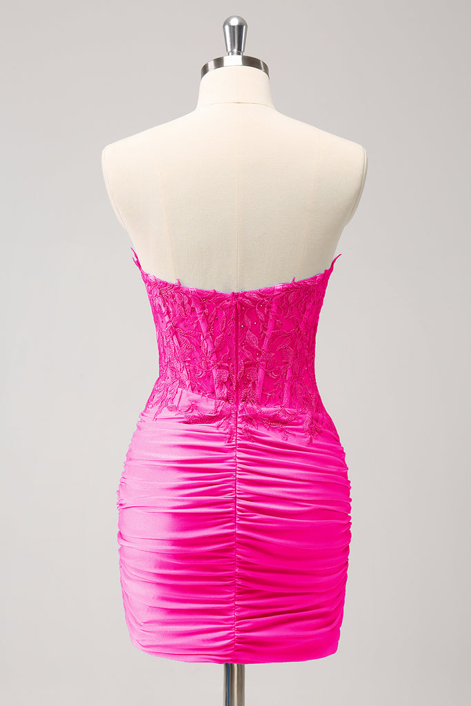 Burgundy Strapless Corset Satin Short Bodycon Homecoming Dress main image 1