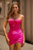 Fuchsia Corset Sweetheart Tight Homecoming Dress with Appliques