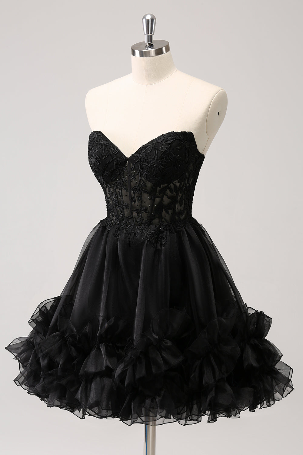 Strapless Emo Homecoming Dresses Zapaka Women Cute Black Homecoming Dress Ruffled Corset A Line Strapless Short Party Dress With Appliques, Black US26W Strapless Emo Homecoming Dresses Zapaka Women Cute Black Homecoming Dress Ruffled Corset A Line Strapless Short Party Dress With Appliques, Black US26W