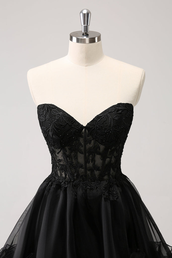 Unique Strapless Ruched Sleeveless Short Black Homecoming Dresses C572