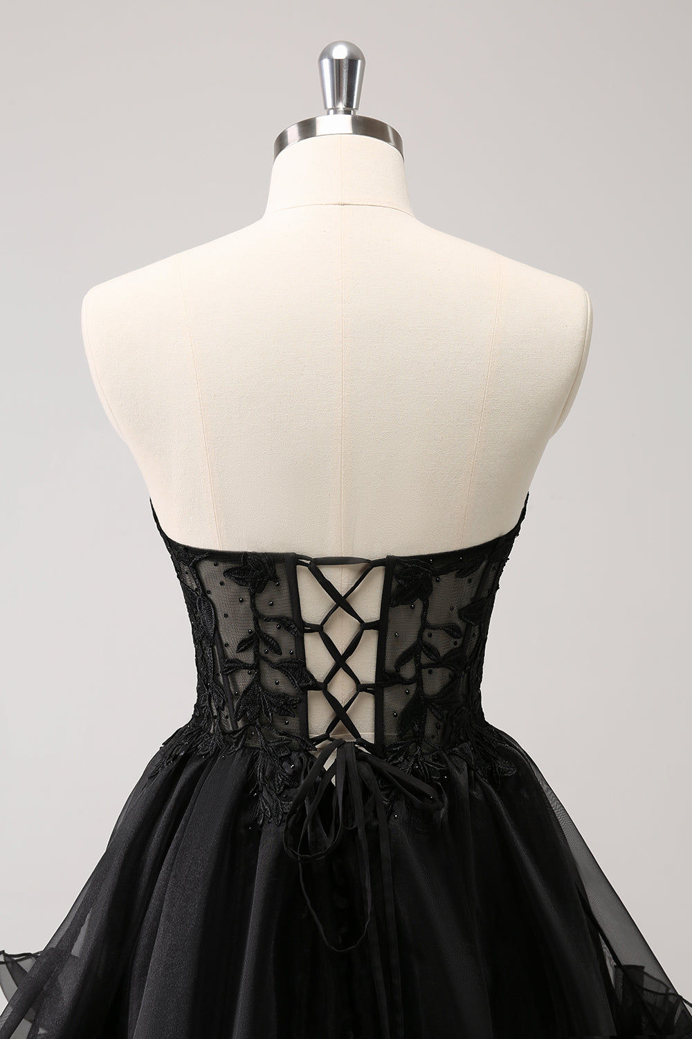 Zapaka Women Cute Black Homecoming Dress Ruffled Corset A Line
