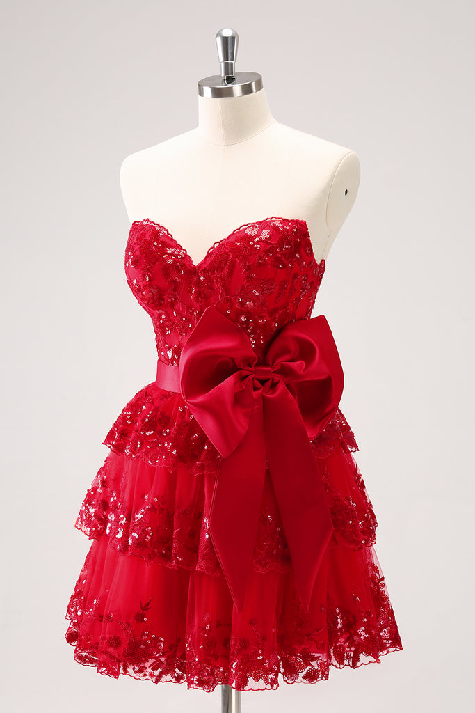 Feather Straps Red Beaded A-line Short Homecoming Dress main image 0