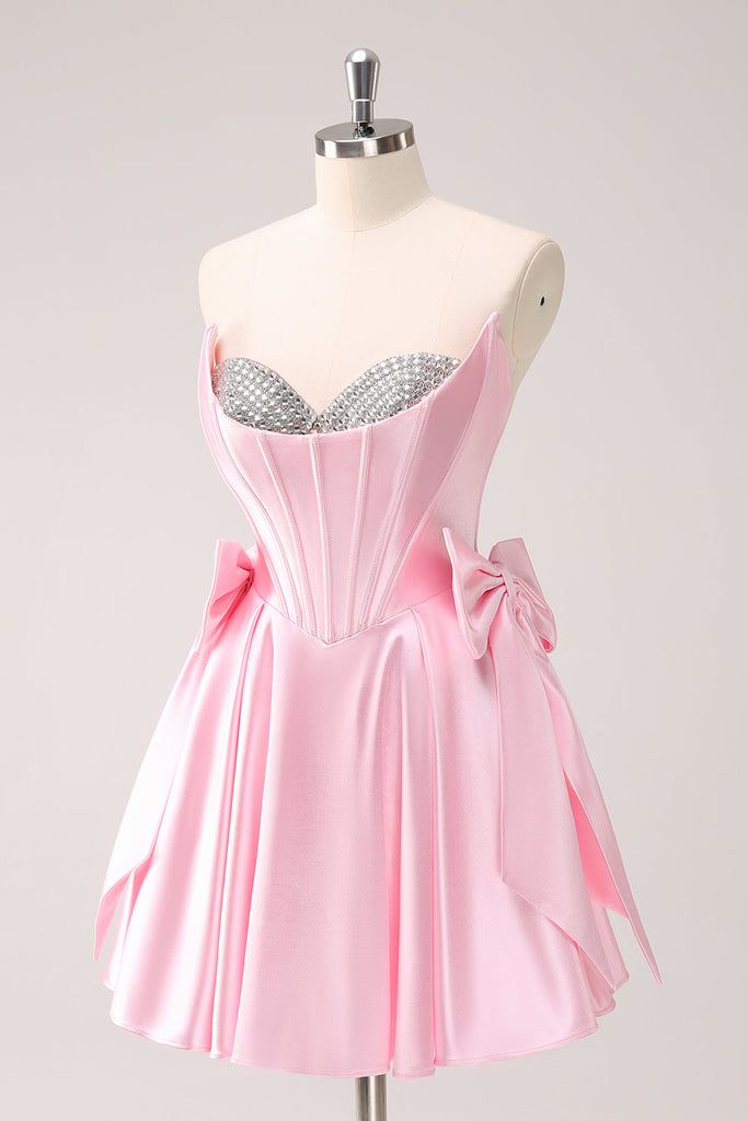 Pink Strapless Homecoming Dress Birthday Party Dress,DP1826