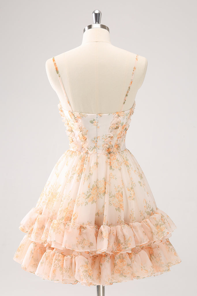 Lilac Tulle A Line Party Dress Straps Homecoming Dress With Flowers Y8143