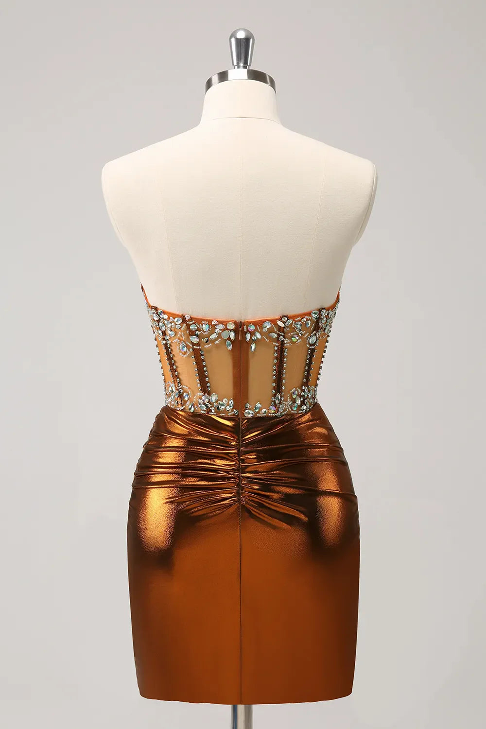Zapaka Women Glitter Beaded Copper Strapless Tight Homecoming Dress ...