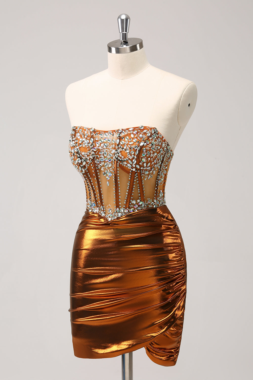 Zapaka Women Glitter Beaded Copper Strapless Tight Homecoming Dress ...