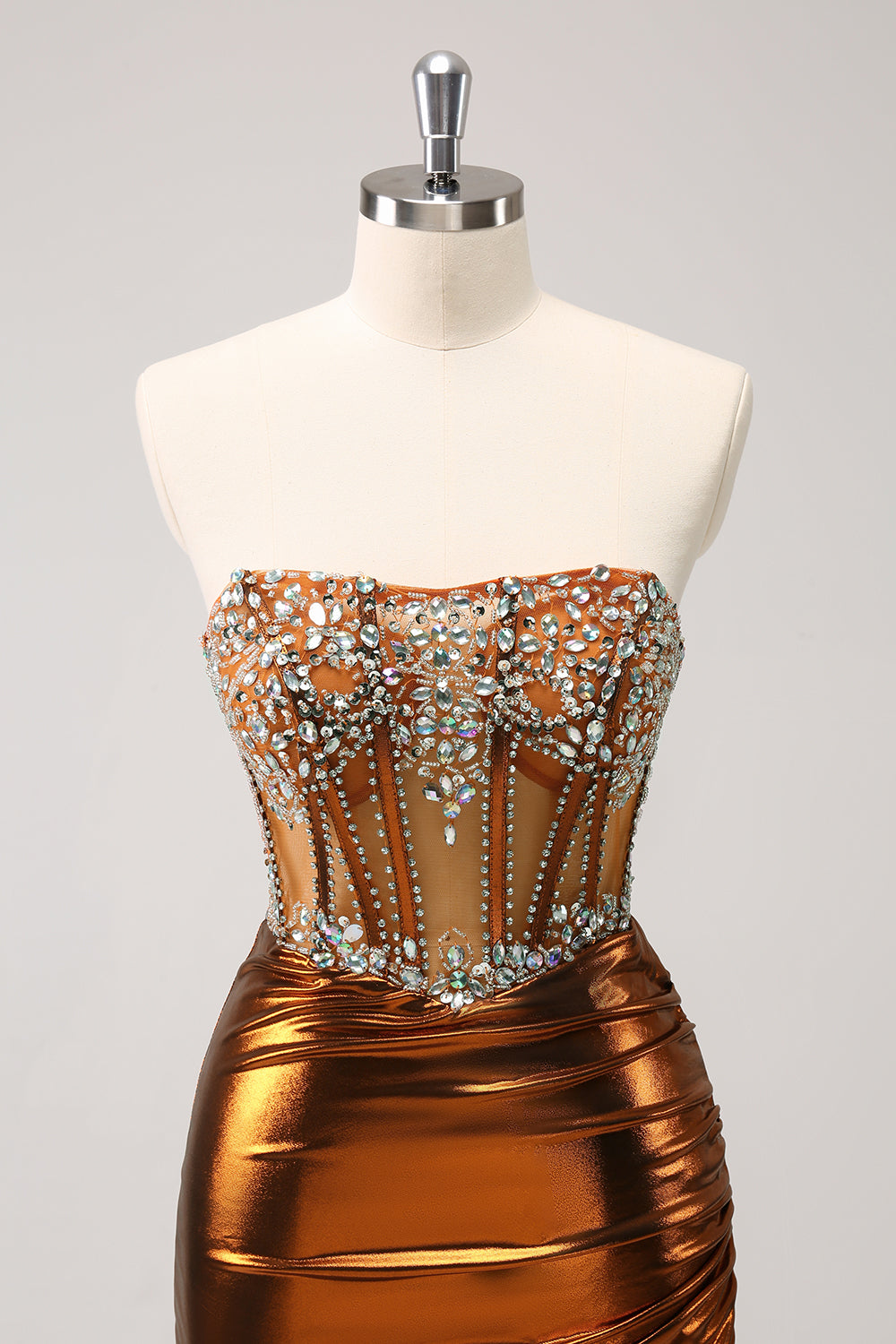 Zapaka Women Glitter Beaded Copper Strapless Tight Homecoming Dress ...