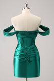 Fuchsia Tight Off the Shoulder Corset Satin Homecoming Dress