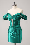 Fuchsia Tight Off the Shoulder Corset Satin Homecoming Dress