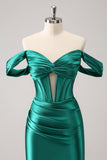 Fuchsia Tight Off the Shoulder Corset Satin Homecoming Dress