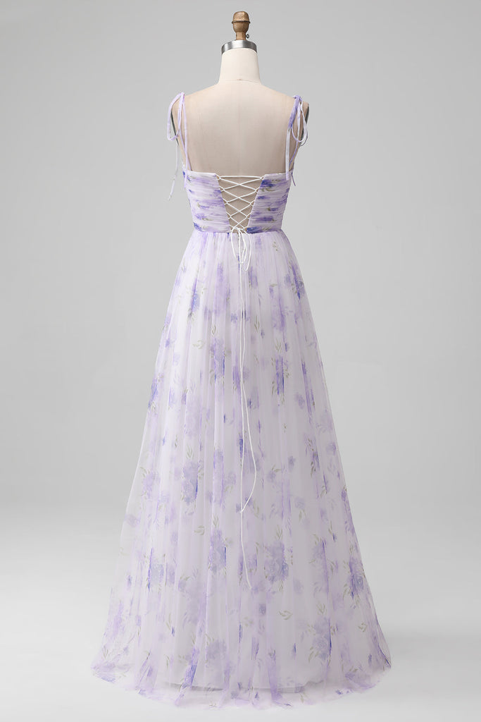 Spaghetti Straps Lavender Mermaid Lace-up Long Formal Dress main image 0