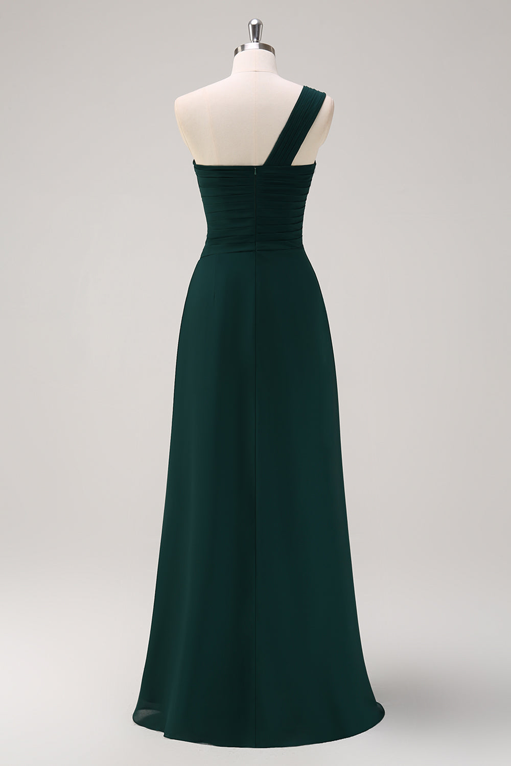 ZAPAKASA Women Dark Green One Shoulder A-Line Ruched Long Bridesmaid Dress ZAPAKASA Women Dark Green One Shoulder A-Line Ruched Long Bridesmaid Dress