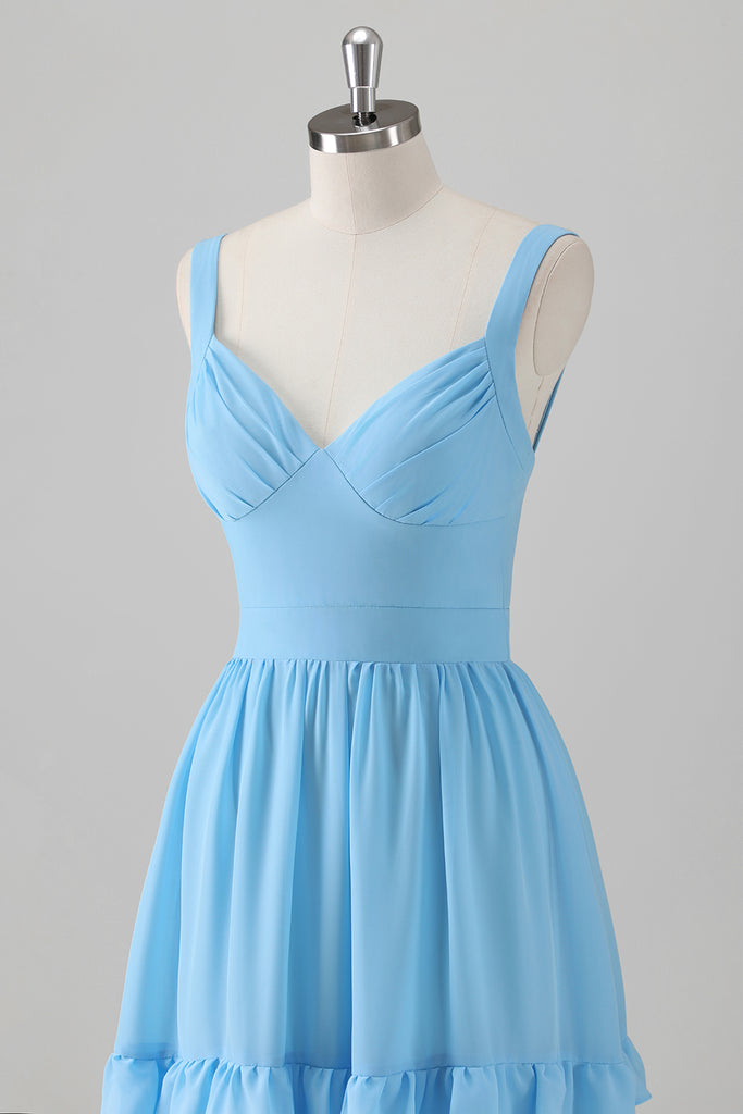 Ruffles Blue Chiffon A-line Long Bridesmaid Dress main image 1