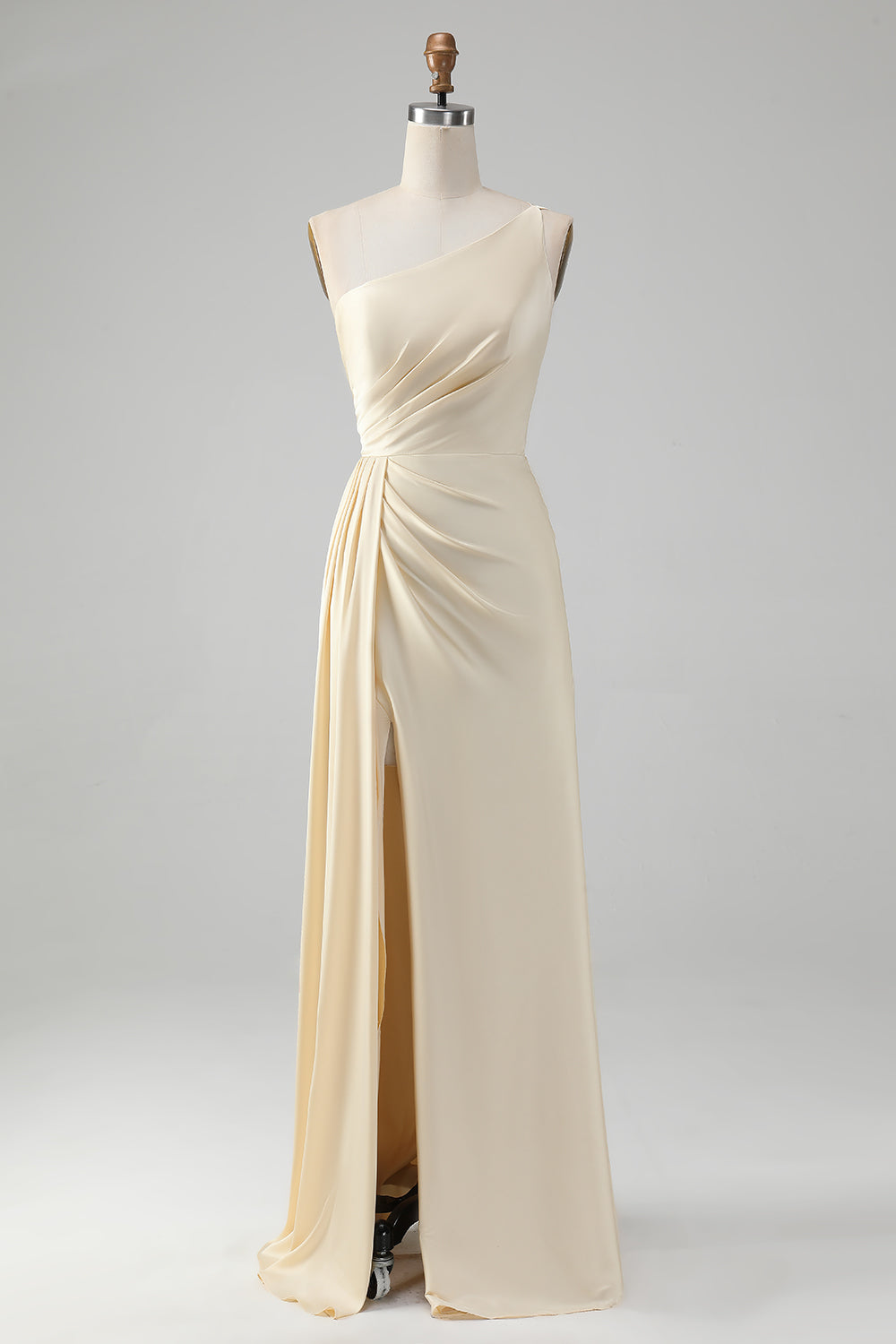 Zapakasa Women Champagne One Shoulder Bridesmaid Dress With Slit Sheath Long Prom Dress Zapakasa Women Champagne One Shoulder Bridesmaid Dress With Slit Sheath Long Prom Dress