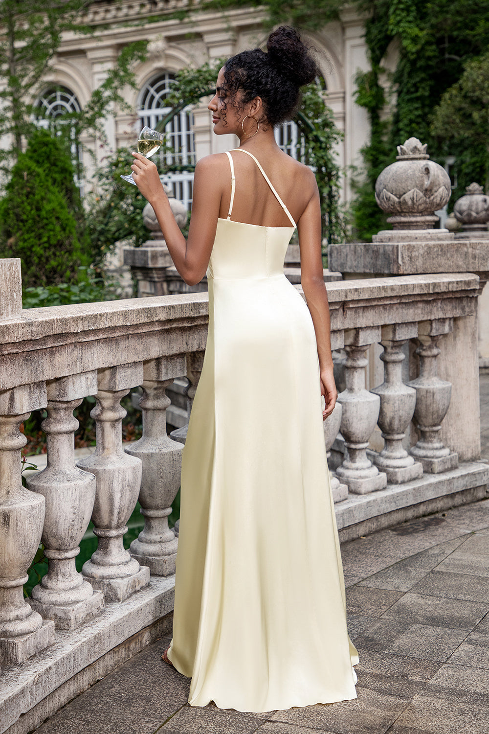 Zapakasa Women Champagne One Shoulder Bridesmaid Dress With Slit Sheath Long Prom Dress Zapakasa Women Champagne One Shoulder Bridesmaid Dress With Slit Sheath Long Prom Dress