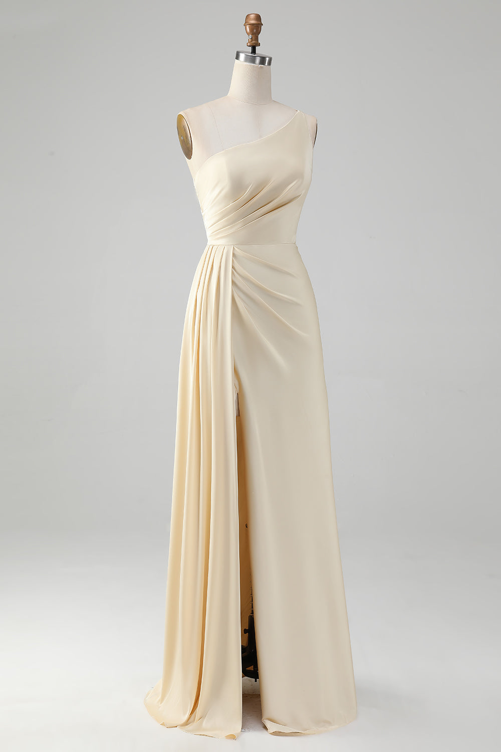 Zapakasa Women Champagne One Shoulder Bridesmaid Dress With Slit Sheath Long Prom Dress Zapakasa Women Champagne One Shoulder Bridesmaid Dress With Slit Sheath Long Prom Dress