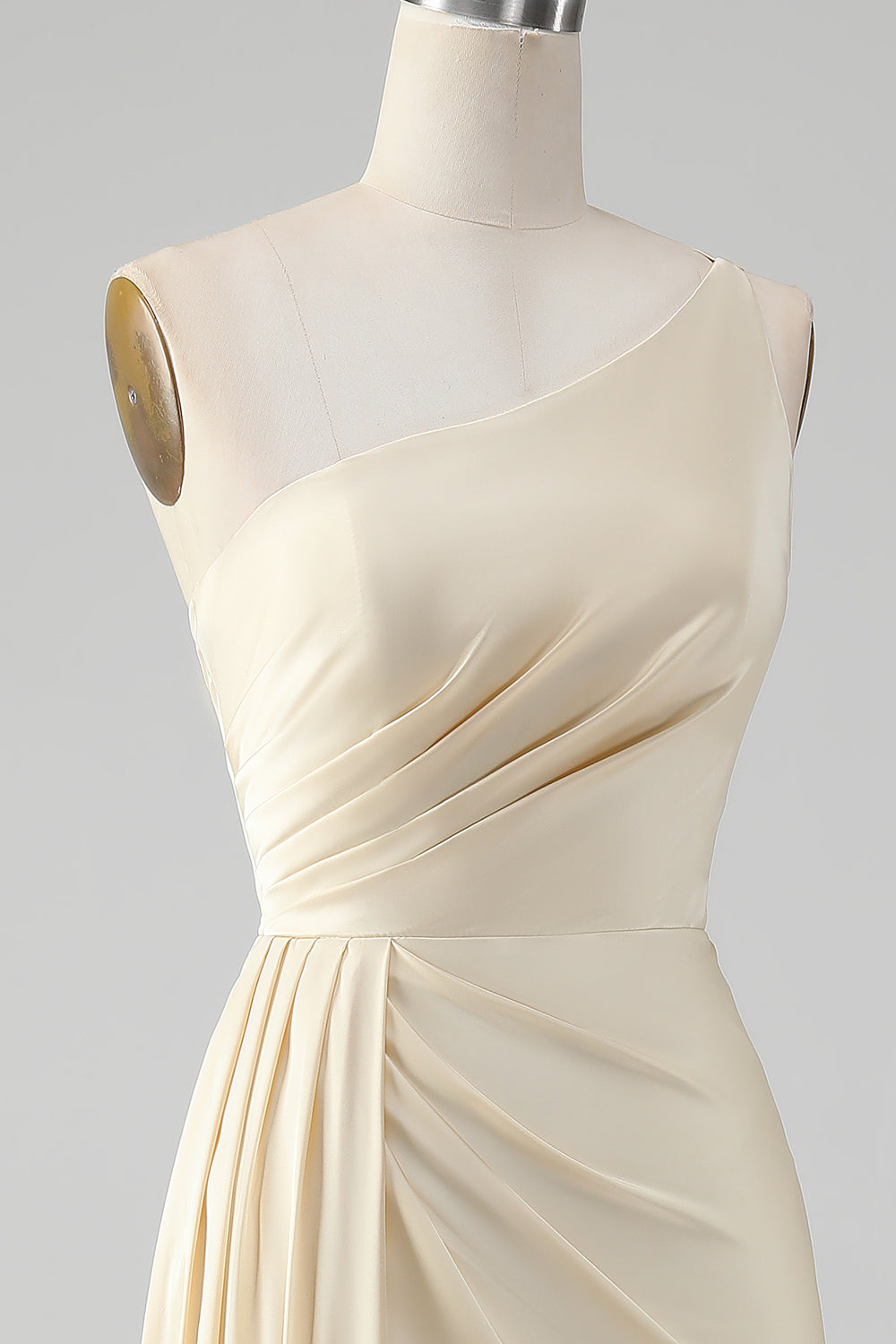 Zapakasa Women Champagne One Shoulder Bridesmaid Dress With Slit Sheath