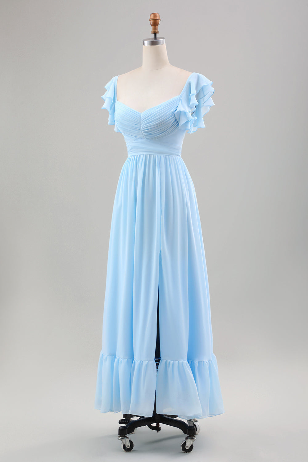 Zapakasa Women Sky Blue Wedding Guest Dress Ruffle Sleeves Chiffon Tea Length Bridesmaid Dresses Zapakasa Women Sky Blue Wedding Guest Dress Ruffle Sleeves Chiffon Tea Length Bridesmaid Dresses
