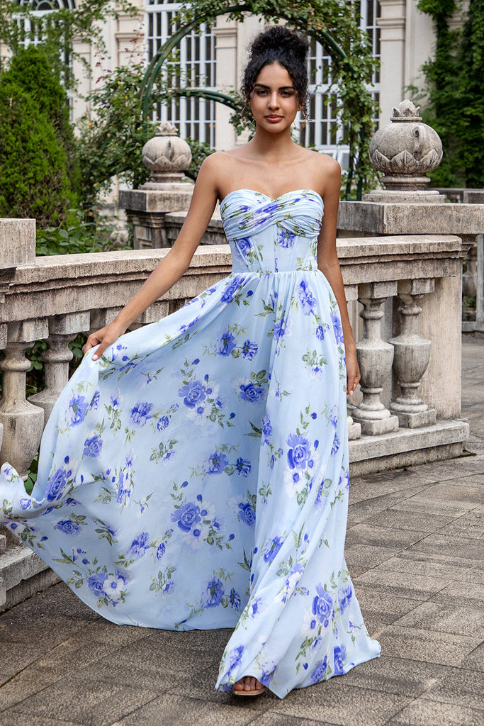 Blue One Shoulder A-Line Asymetrical Long Party Dress Wedding Guest Dress, DP3341