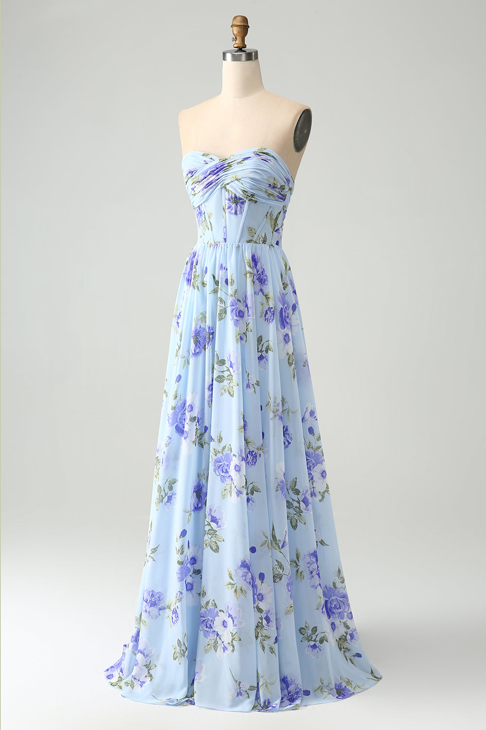 Zapakasa Women Blue Floral Wedding Guest Dress A Line Sweetheart