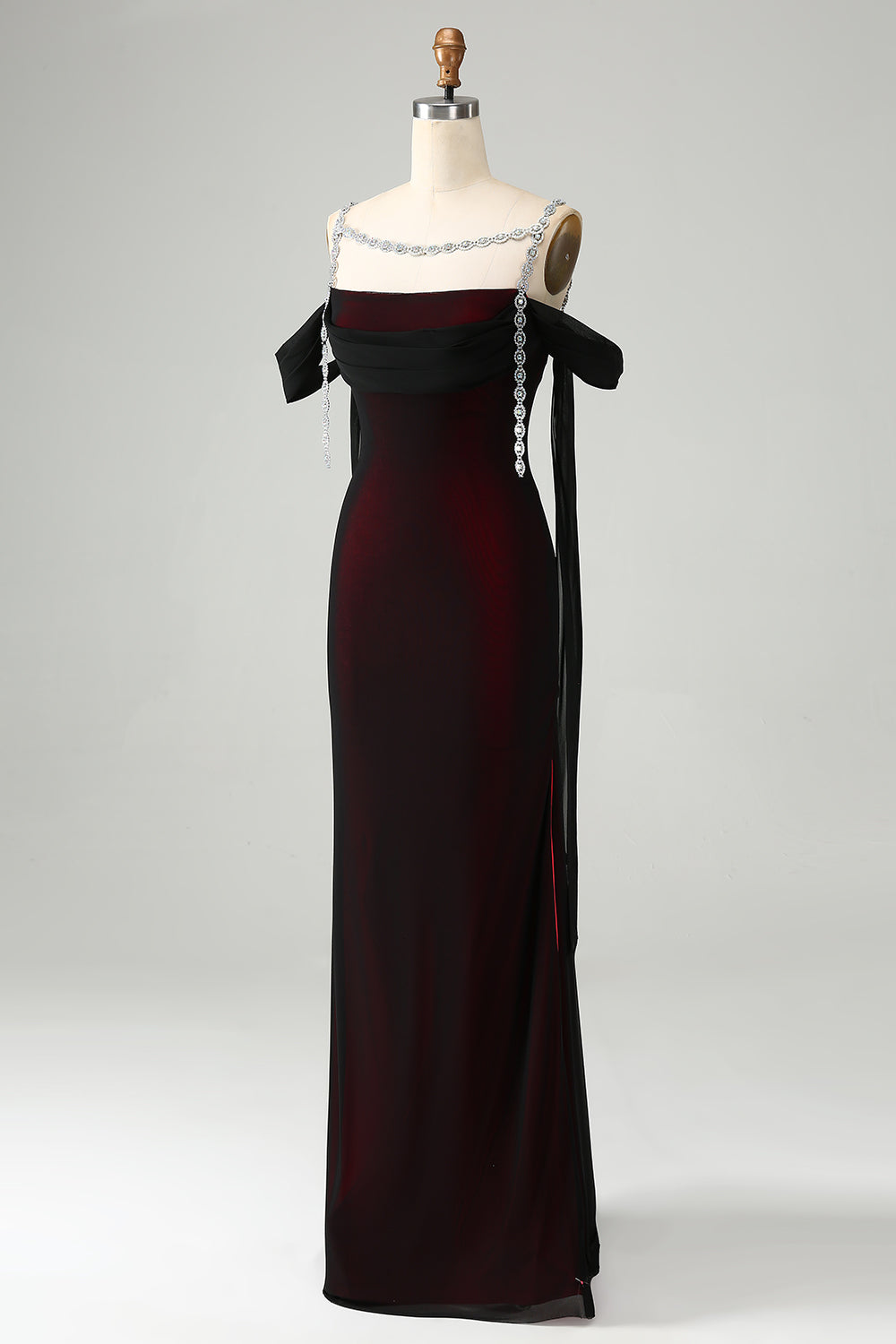 Zapakasa Women Sparkly Black Red Mermaid Long Bridesmaid Dress Cold Shoulder Prom Dress Zapakasa Women Sparkly Black Red Mermaid Long Bridesmaid Dress Cold Shoulder Prom Dress