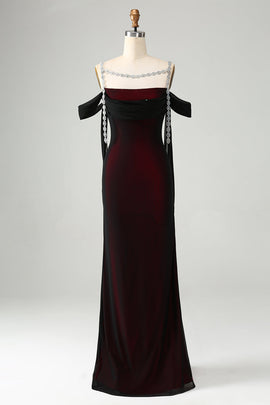 Zapakasa Women Sparkly Black Red Mermaid Long Bridesmaid Dress Cold Shoulder Prom Dress Zapakasa Women Sparkly Black Red Mermaid Long Bridesmaid Dress Cold Shoulder Prom Dress