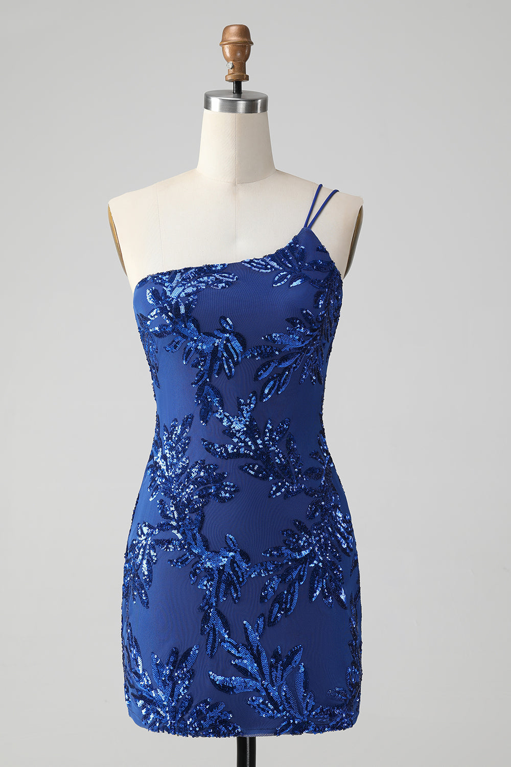 Glitter Royal Blue One Shoulder Tight Short Homecoming Dress with Sequins
