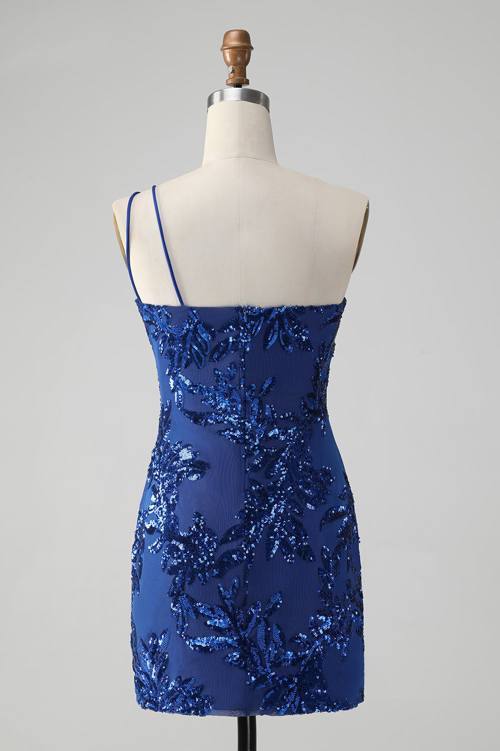 Glitter Royal Blue One Shoulder Tight Short Homecoming Dress with Sequins