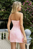 Glitter Pink One Shoulder Tight Homecoming Dress with Sequins