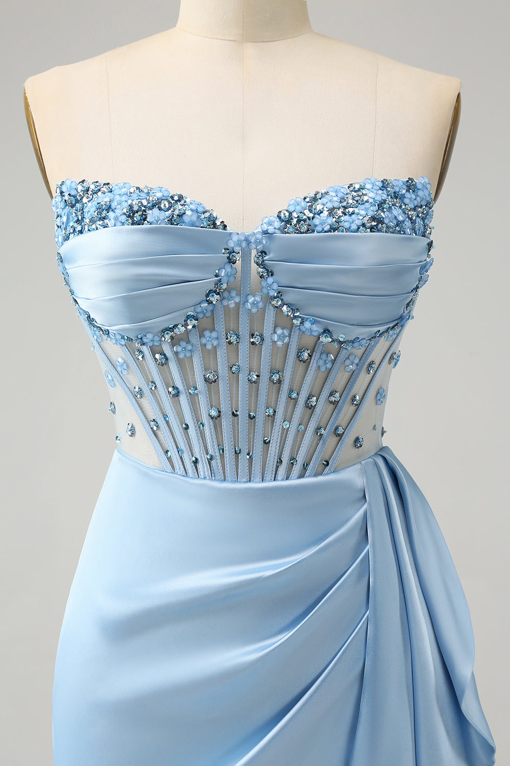 Zapakasa Women Sparkly Blue Bodycon Corset Homecoming Dress with Beading Sweetheart Cocktail Party Dress