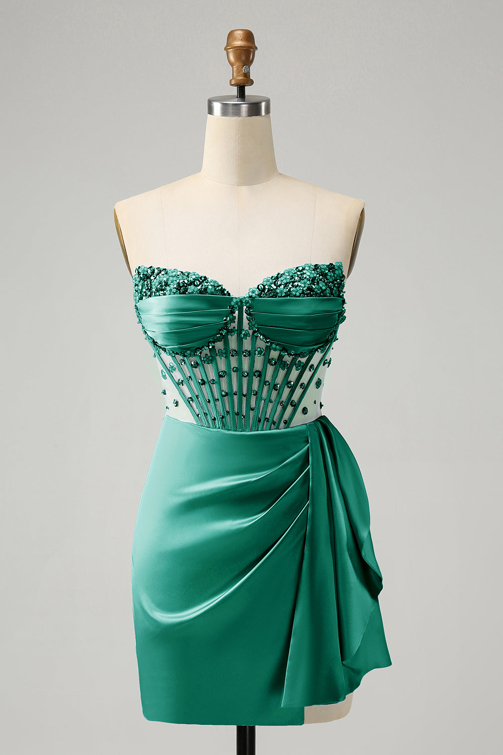 Sparkly Blue Tight Short Strapless Corset Homecoming Dress with Beadings