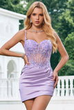 Purple Sparkly Corset Tight Short Homecoming Dress