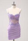 Purple Sparkly Corset Tight Short Homecoming Dress