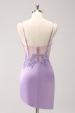 Purple Sparkly Corset Tight Short Homecoming Dress