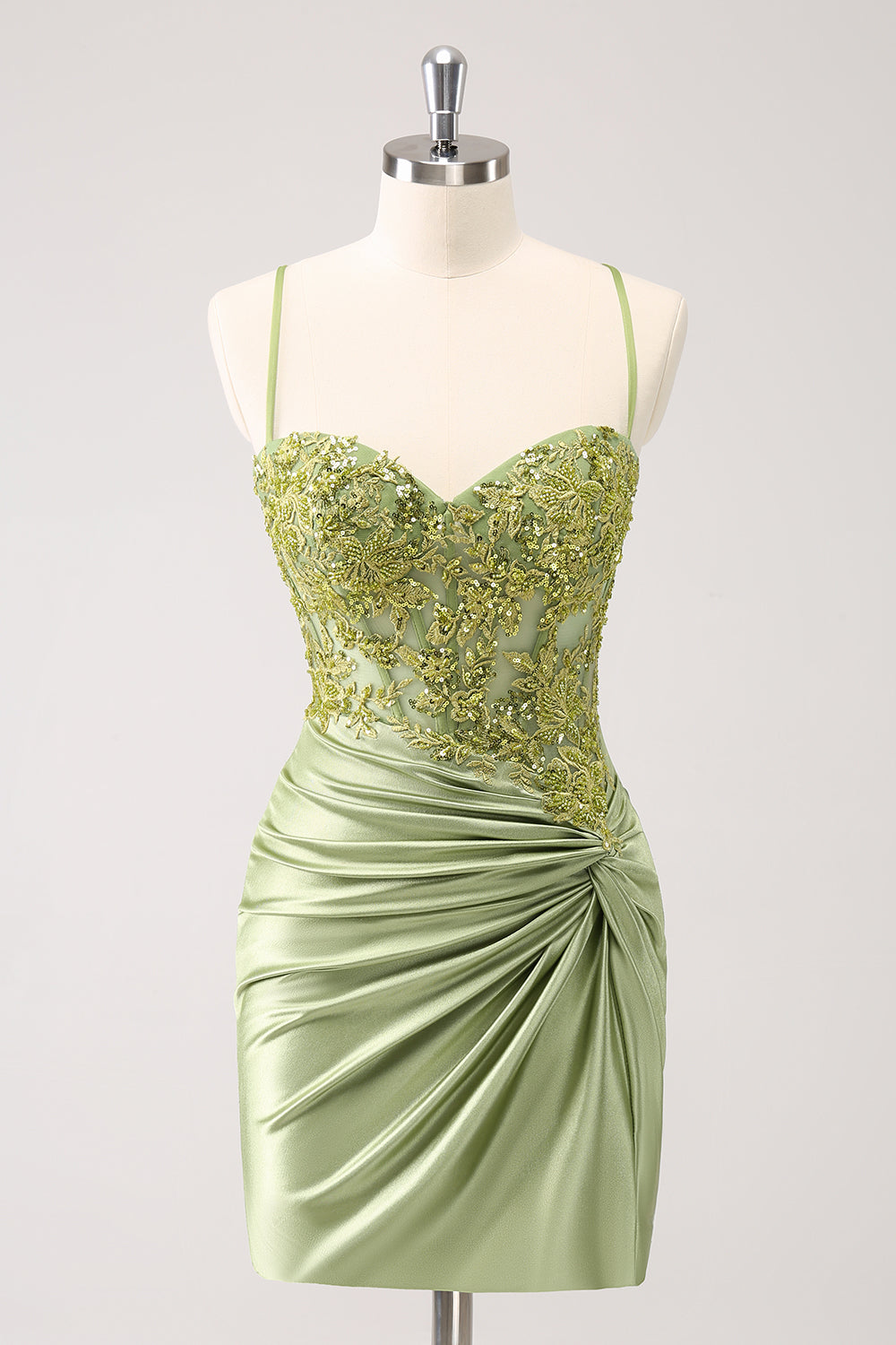 Zapaka Women Sparkly Army Green Tight Homecoming Dress Spaghetti Straps Sequined Appliques Satin Party Dress, Army Green / US10 Zapaka Women Sparkly Army Green Tight Homecoming Dress Spaghetti Straps Sequined Appliques Satin Party Dress, Army Green / US10