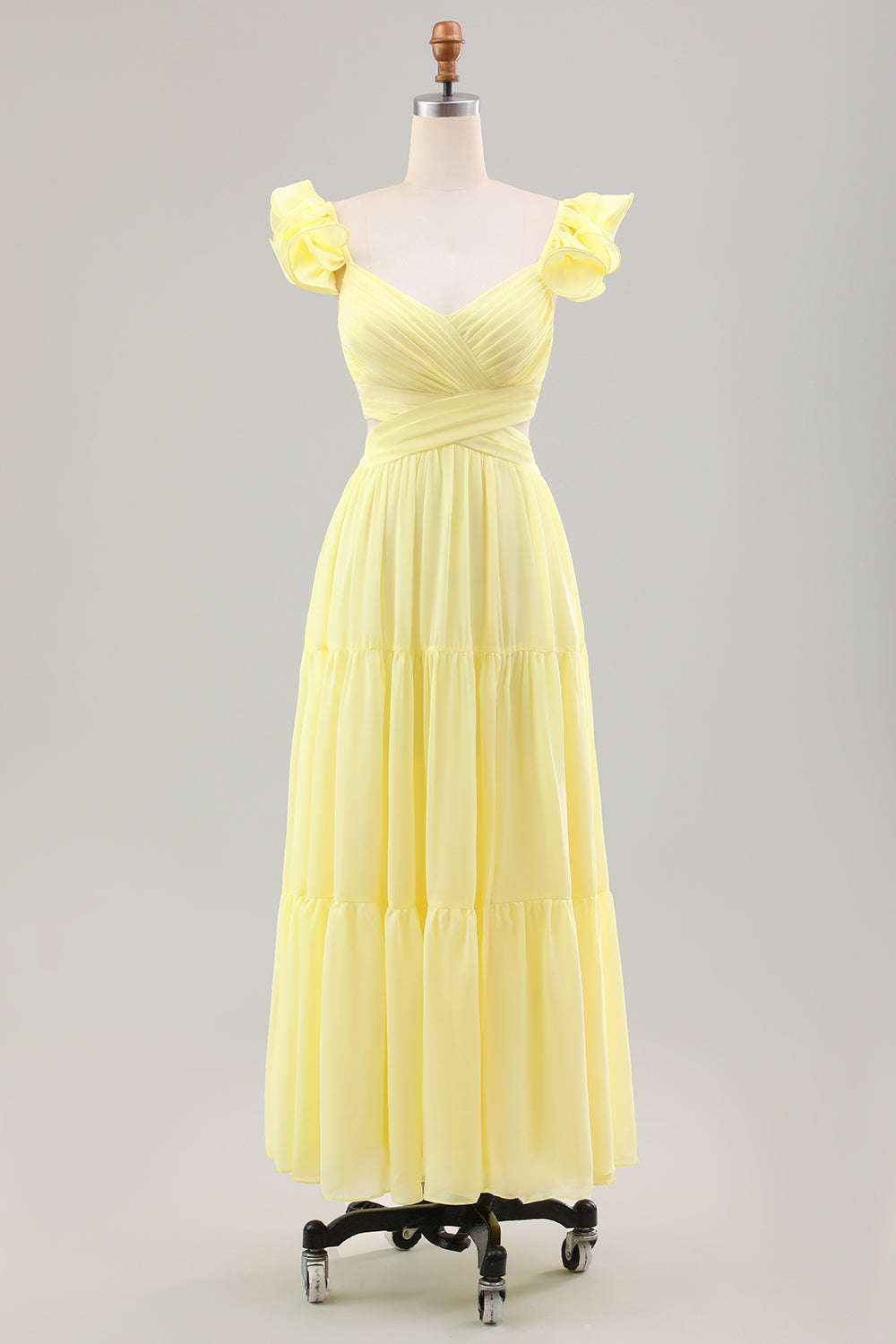 Zapakasa Women Simple Lemon Yellow Wedding Party Guest Dress with Ruffles A Line Pleated Maxi Bridesmaid Dress Zapakasa Women Simple Lemon Yellow Wedding Party Guest Dress with Ruffles A Line Pleated Maxi Bridesmaid Dress