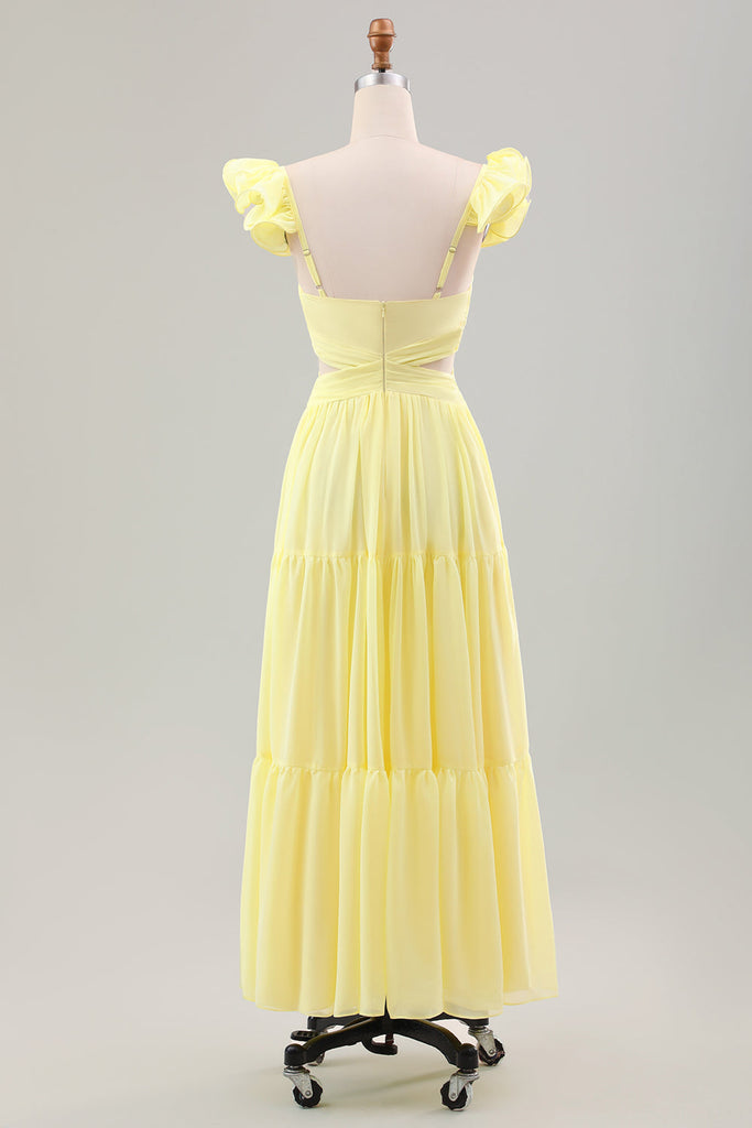 Zapakasa Women Simple Lemon Yellow Wedding Party Guest Dress with