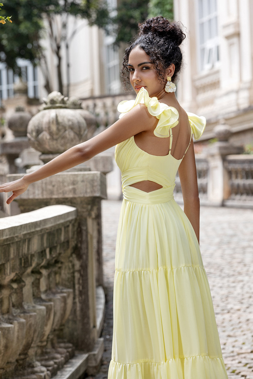 Zapakasa Women Simple Lemon Yellow Wedding Party Guest Dress with Ruffles A Line Pleated Maxi Bridesmaid Dress Zapakasa Women Simple Lemon Yellow Wedding Party Guest Dress with Ruffles A Line Pleated Maxi Bridesmaid Dress