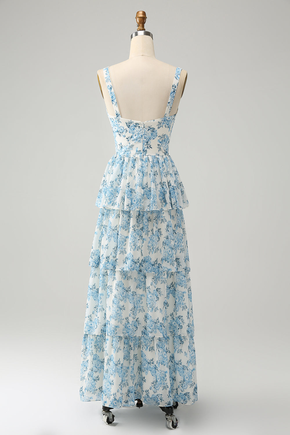 Zapakasa Women Floral Wedding Guest Dress White Blue Corset Tiered A Line Bridesmaid Dress Zapakasa Women Floral Wedding Guest Dress White Blue Corset Tiered A Line Bridesmaid Dress