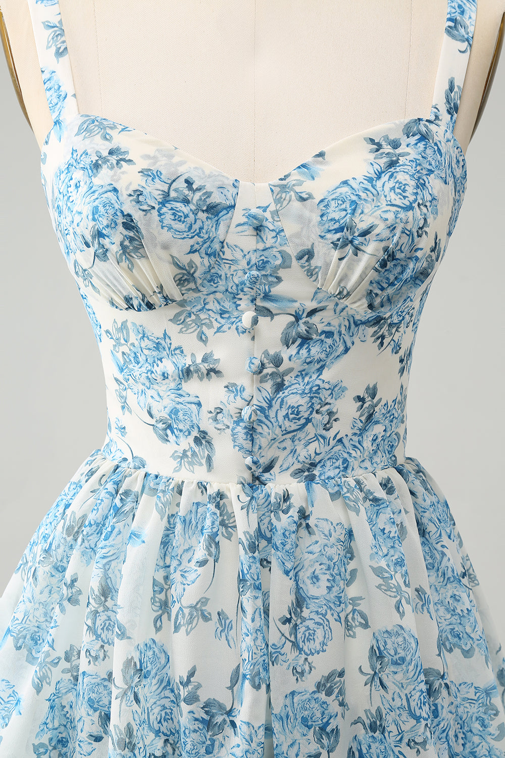 Zapakasa Women Floral Wedding Guest Dress White Blue Corset Tiered A