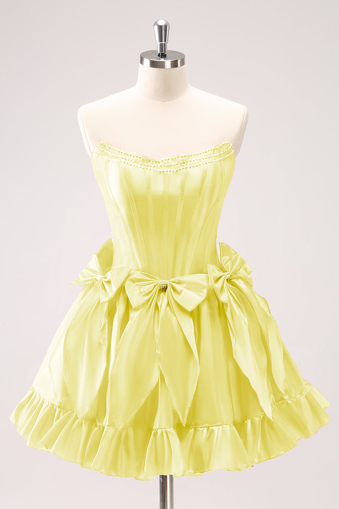 Fuchsia Strapless A-Line Short Homecoming Dresses with Bows VK24081102