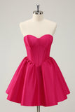 Simple Fuchsia A Line Strapless Corset Short Homecoming Dress