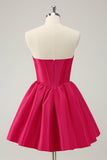 Simple Fuchsia A Line Strapless Corset Short Homecoming Dress
