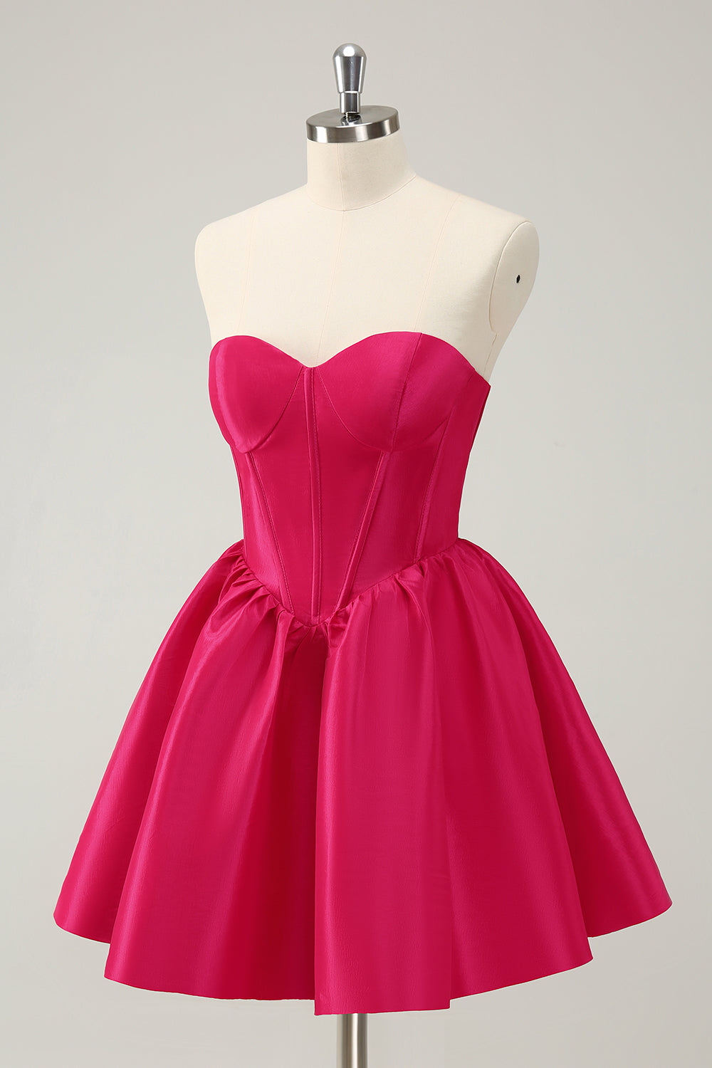 Simple Fuchsia A Line Strapless Corset Short Homecoming Dress