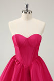 Simple Fuchsia A Line Strapless Corset Short Homecoming Dress