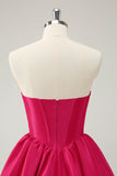 Simple Fuchsia A Line Strapless Corset Short Homecoming Dress