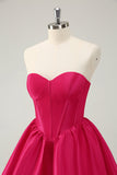 Simple Fuchsia A Line Strapless Corset Short Homecoming Dress